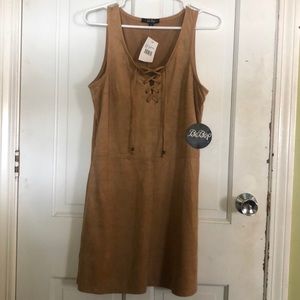Suede Lace up Shift Dress